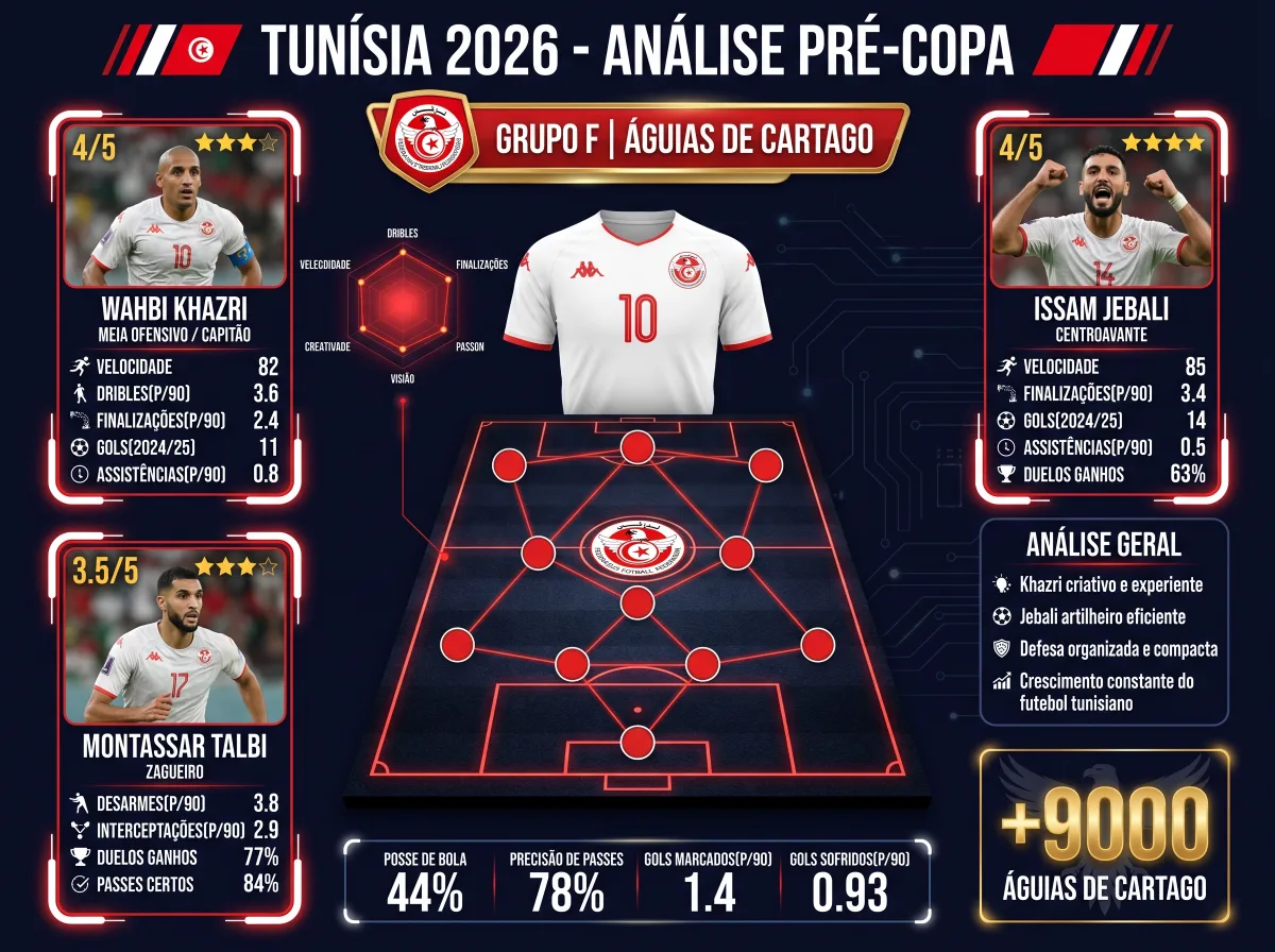 Tunísia na Copa 2026: as Águias de Cartago contra três gigantes do Grupo F