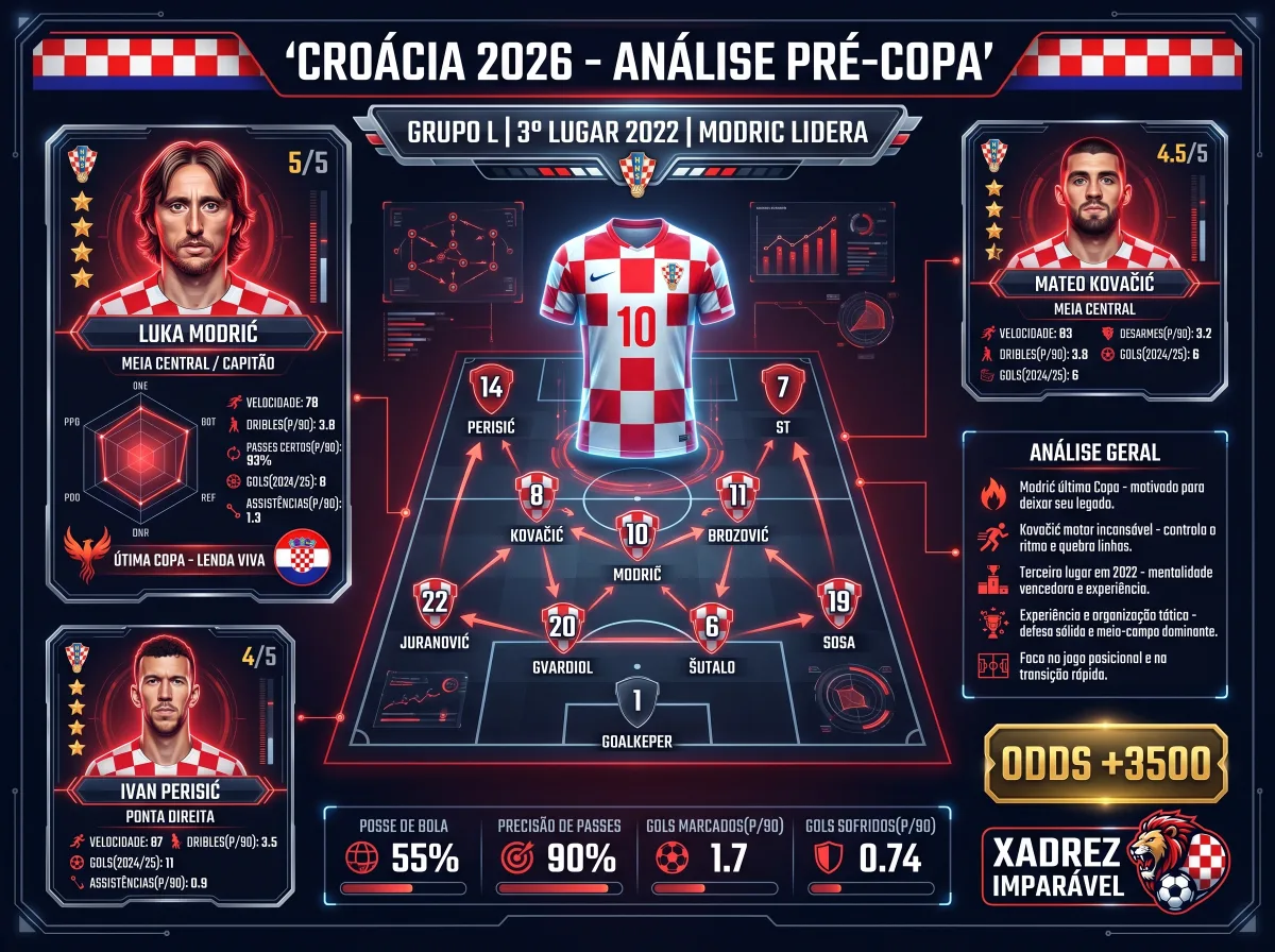 Croácia na Copa 2026: o xadrez de Modric encara a Inglaterra no Grupo L