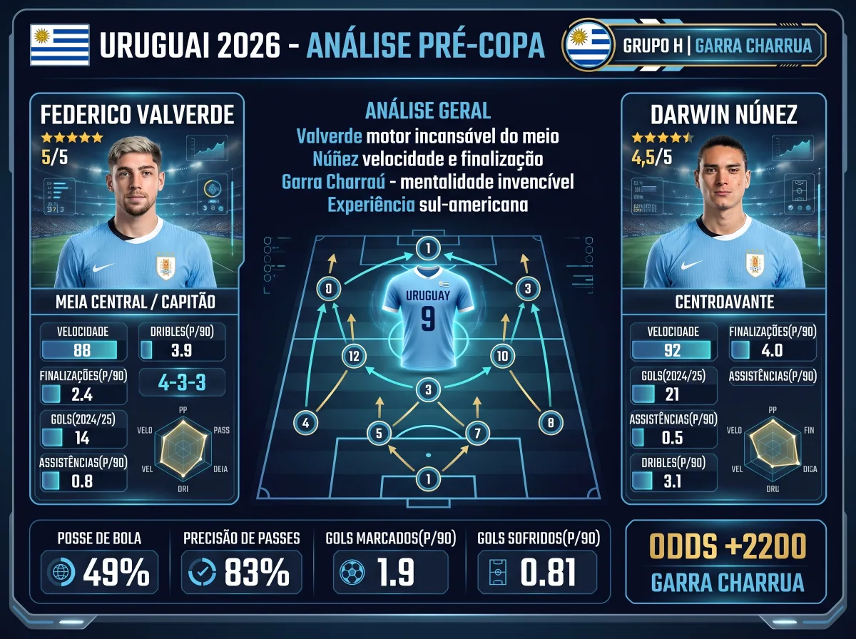 Uruguai na Copa 2026: a Garra Charrúa contra a campeã da Euro no Grupo H